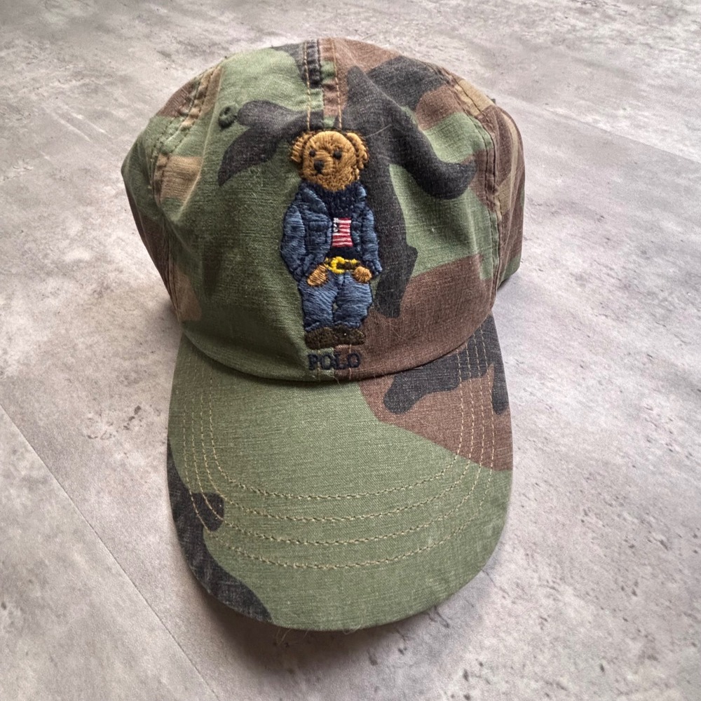 Polo Ralph Lauren Hat One Size Camo Polo Bear Embroidered Baseball Cap